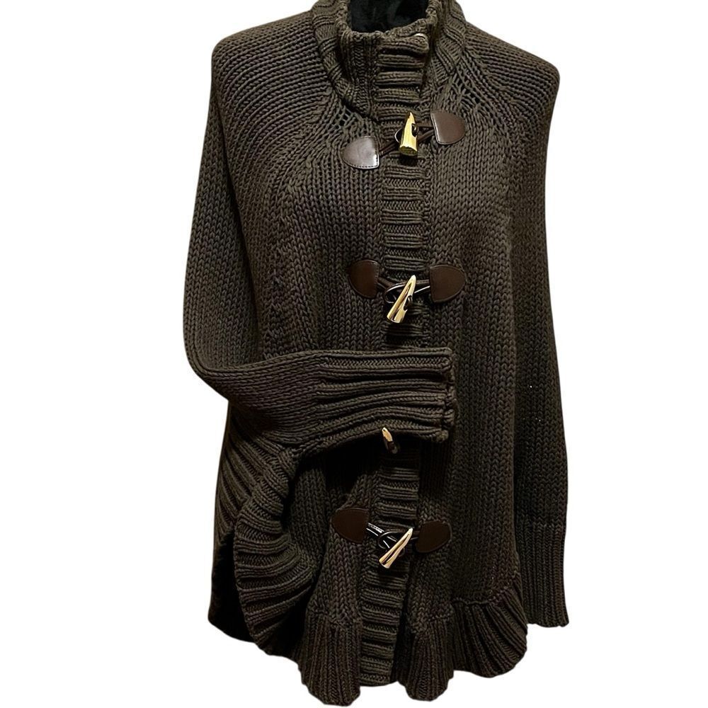 Michael Kors Brown Chunky Knit Cardigan with High Collar size XS